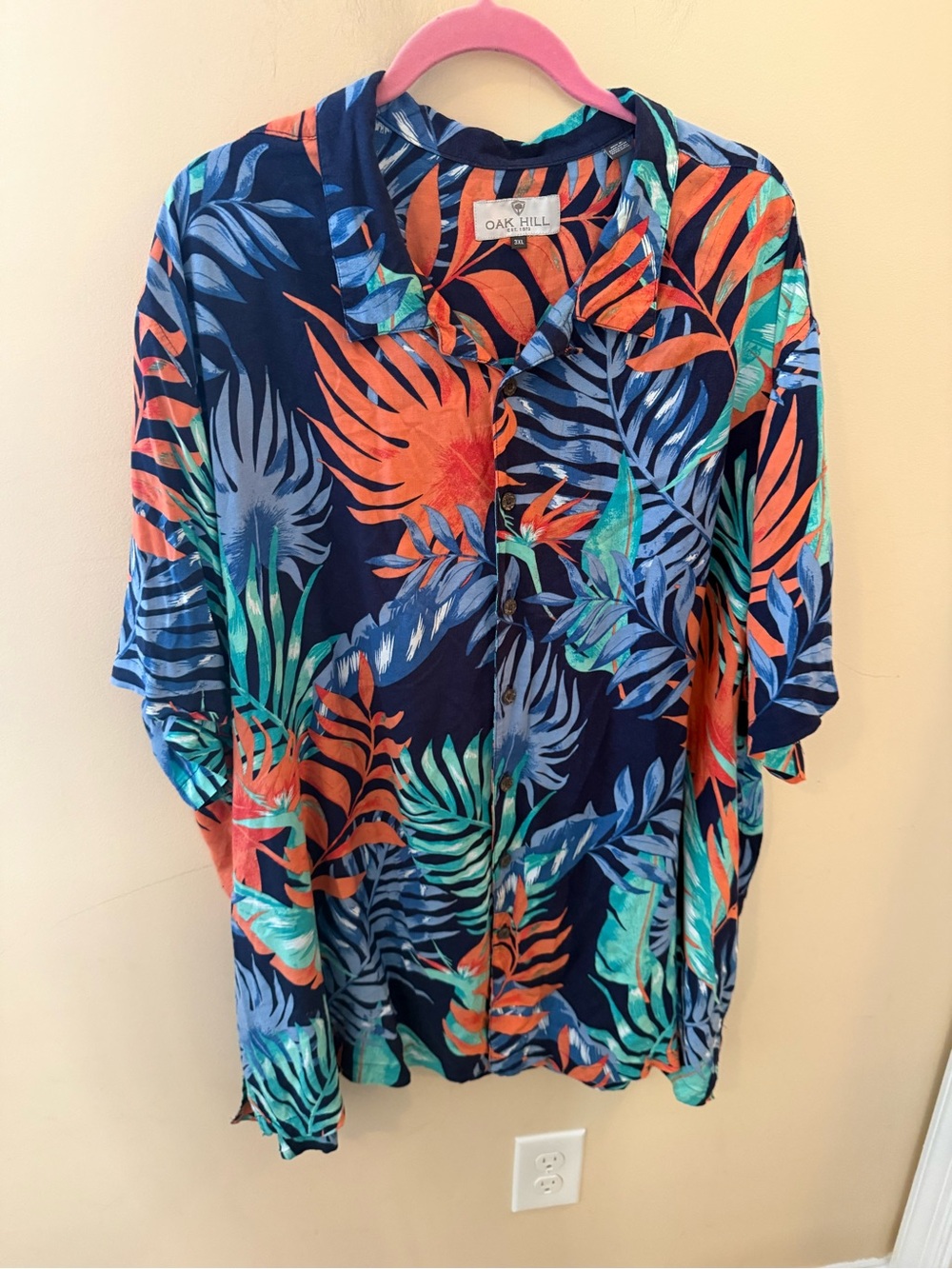 Oak Hill Colorful Floral Leaves Hawaiian Camp Shirt 3XL XXXL Big Man